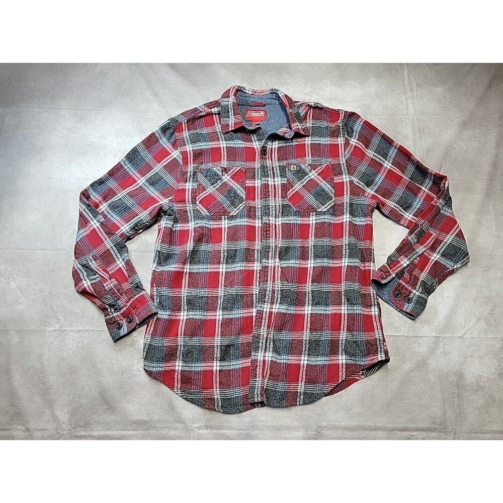 Men's Coleman Long Sleeve Flannel Shirt, Red and Gray Plaid, Size Large